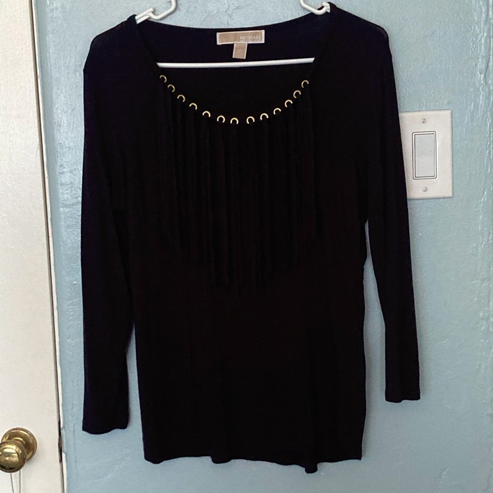 Michael Kors Fringe Long Sleeve Top